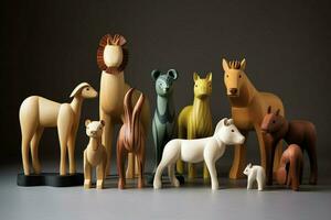 A set of wooden animal figurines photo