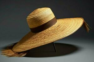 A sun hat with a raffia brim photo