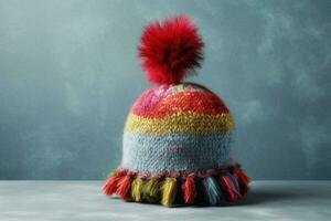 A woolen cap with a pom-pom on top photo