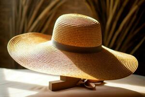 A woven straw sunhat with a wide brim photo