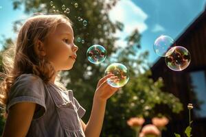 Blowing bubbles on a sunny day photo