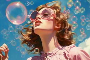 Blowing bubbles on a sunny day photo