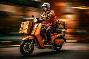 Capture the excitement and energy of food delivery photo