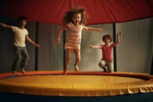 Children having fun on a trampoline photo