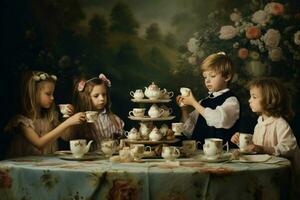 niños teniendo un té fiesta foto