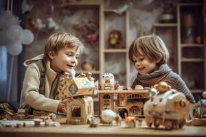 niños jugando con robots y codificación juguetes foto