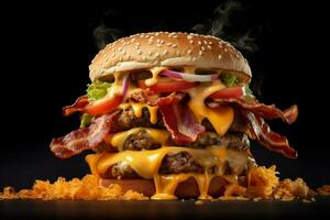 Close-up food photography of burger 3 layers with c photo