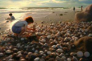 Collecting shells at the shore photo