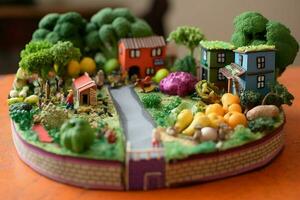 Create an imaginative diorama showcasing a healthy photo