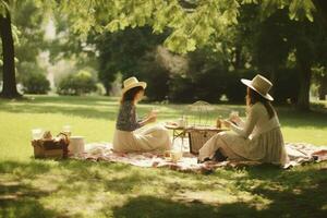 disfrutando un picnic en el parque foto