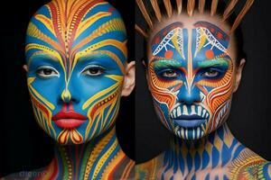 Faces painted with colorful designs photo