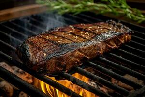 Flank steak marinated in a mixture of soy sauce hon photo