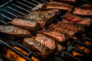 Flank steak marinated in a mixture of soy sauce hon photo