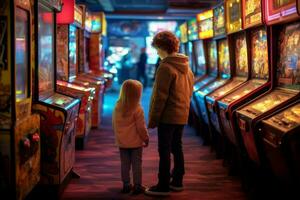 Kids enjoying a day at the arcade photo