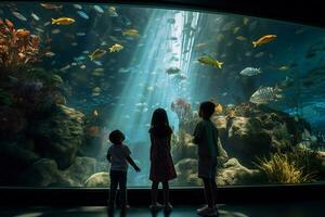 Kids enjoying a day at the aquarium photo