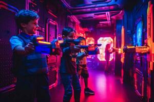 Kids enjoying a game of laser tag photo