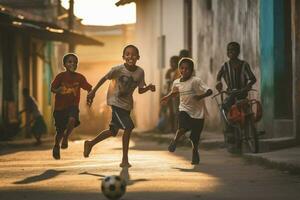 Kids enjoying a game of soccer photo