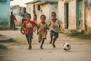 Kids enjoying a game of soccer photo