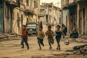 niños disfrutando un juego de fútbol foto