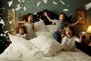 Kids having a pillow fight photo