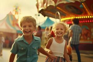 Kids having fun at a carnival or fair photo