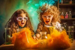 niños teniendo divertido con Ciencias experimentos foto