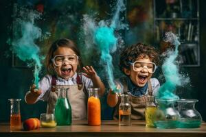 niños teniendo divertido con Ciencias experimentos foto