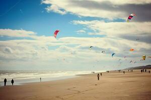 Kites soaring over the beach photo