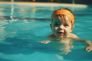 Learning to swim at the pool photo