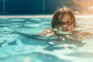 Learning to swim at the pool photo