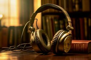 escuchando a un favorito podcast o audio libro foto