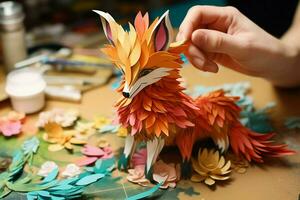 Making a craft with paper and glue photo