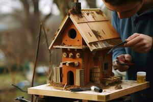 Making a homemade birdhouse photo