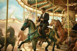 Riding on a carousel photo