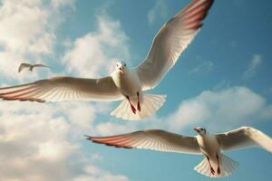 Seagulls soaring in the sky photo