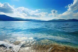 Serene blue waters lapping against the shore photo