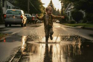 Splashing in puddles after a rainstorm photo