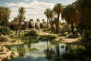 The peaceful and serene oasis of an African desert photo