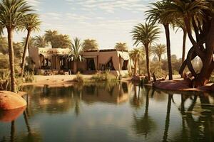 The peaceful and serene oasis of an African desert photo