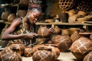 el habilidad y arte de africano artesanos y mujer foto