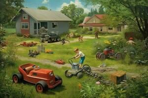 The sounds of summer including lawnmowers and child photo