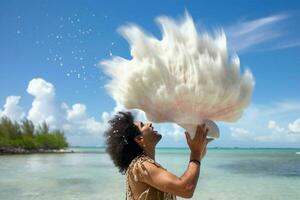 The sound of a conch shell being blown photo