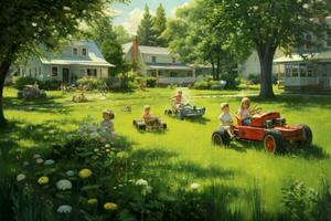 The sounds of summer including lawnmowers and child photo