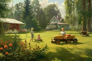 The sounds of summer including lawnmowers and child photo