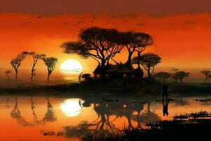 The warmth and color of African sunsets over the sa photo