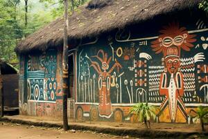 Tribal artwork adorning a villages walls photo