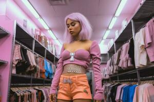 Trying on new outfits at a store photo