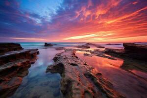 Vibrant sunset hues over the ocean photo