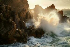 Waves crashing onto the rocks photo