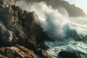 Waves crashing onto the rocks photo